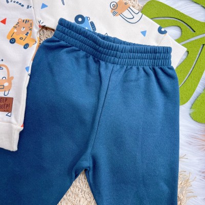 Conj. Casaco Beep Beep! e Calça de Moletom - Areia e Azul Jeans